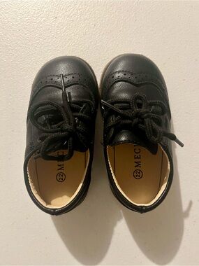 Meckior Toddler Boys Black Lace-Up Dress Shoes